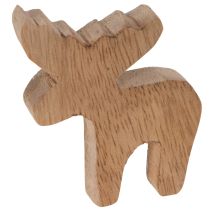 Product Elk Standing Wooden Decoration, 6 cm, White and Natural, Set of 8