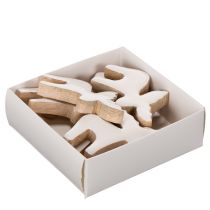 Product Elk Standing Wooden Decoration, 6 cm, White and Natural, Set of 8
