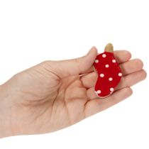 Product Red Wooden Polka Dot Christmas Sock Decorations 6cm - Set of 8