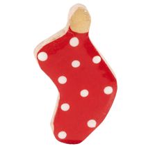 Product Red Wooden Polka Dot Christmas Sock Decorations 6cm - Set of 8