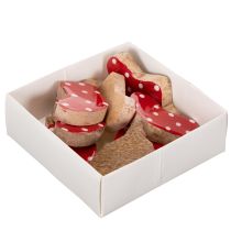 Product Red Wooden Polka Dot Christmas Sock Decorations 6cm - Set of 8