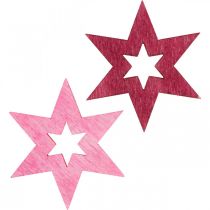 Product Wooden stars decoration confetti Christmas purple H4cm 72 pcs
