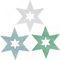 Product Wooden stars decoration confetti Christmas green H4cm 72 pcs