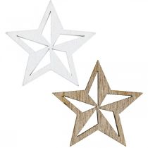 Product Wooden stars deco sprinkles Christmas white/nature 3.5cm 48p