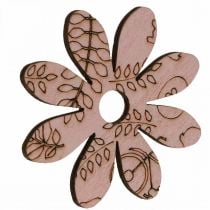 Wooden flowers scattered decoration blossoms green/pink/blue/nature Ø3.5–5cm 72p