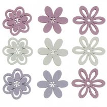 Wooden flowers scattered decoration blossoms purple/pink/white Ø3.5cm 48p