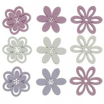 Product Wooden flowers scatter decoration flowers purple/pink/white Ø3.5cm 48 pcs