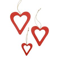 Wooden hearts decorative hangers wood decoration red 6/8/10/12cm 16pcs