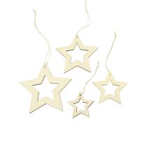 Product Wooden stars decoration hanging wooden star natural 6/8/10/12cm 16 pcs