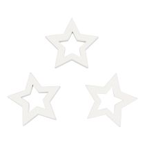 Scatter decoration Christmas stars white wooden stars Ø4cm 54pcs