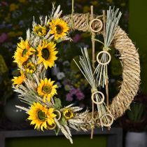 Braided straw wreath Ø54cm Rustic decorative wreath on a wooden ring