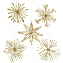 Product Straw Stars Glitter Gold Set Christmas Decorations Ø8cm 24 pcs