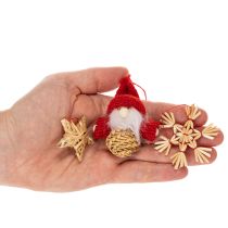 Product Straw Ornament Set with Stars and Figures, 6 cm, Natural and Red, 30 Pieces