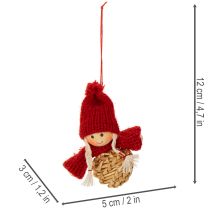 Product Straw Ornament Set with Stars and Figures, 6 cm, Natural and Red, 30 Pieces