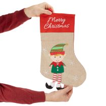 Product Set of 3 Christmas Stockings with Santa, Snowman, and Elf Designs, 50cm, Red and Beige Fabric