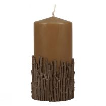 Product Pillar candle branches decor candle brown caramel 150/70mm 1 pc