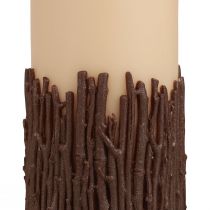 Pillar candle branches decor candle rustic beige 150/70mm 1pc