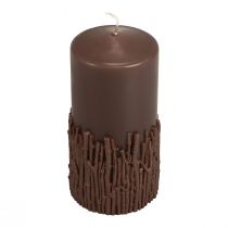 Product Pillar candle with branches, decorative, dark brown, 150/70mm, forest look