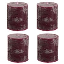 Product Burgundy colored pillar candles, 70x80mm, 4-pack, for elegant decoration and long burning time