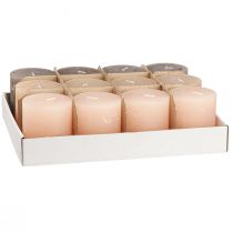Product Set of 12 pillar candles in brown, 70x80mm, dyed throughout - Perfect for decoration, wellness and celebrations