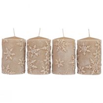Pillar candles beige candles snowflakes 100/65mm 4pcs