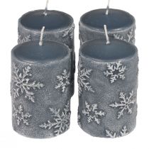 Pillar candles blue candles snowflakes 100/65mm 4pcs