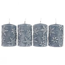 Pillar candles blue candles snowflakes 100/65mm 4pcs