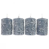 Product Pillar candles blue candles snowflakes 100/65mm 4pcs