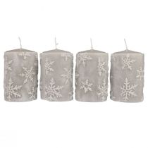 Pillar candles gray candles snowflakes 100/65mm 4pcs