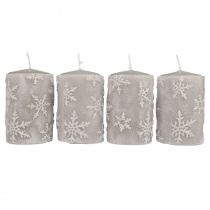 Product Pillar candles gray candles snowflakes 100/65mm 4pcs