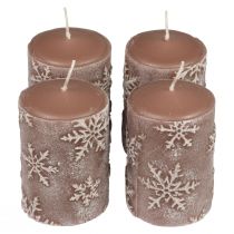 Pillar candles pink candles snowflakes 100/65mm 4pcs