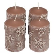 Product Pillar candles pink candles snowflakes 100/65mm 4pcs