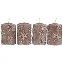 Pillar candles pink candles snowflakes 100/65mm 4pcs