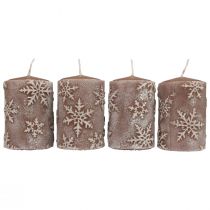 Product Pillar candles pink candles snowflakes 100/65mm 4pcs