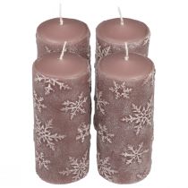 Pillar candles pink candles snowflakes 150/65mm 4pcs