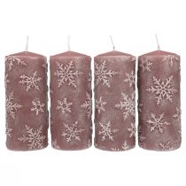 Pillar candles pink candles snowflakes 150/65mm 4pcs