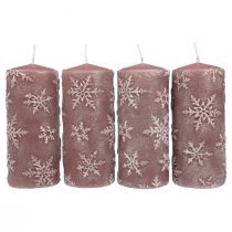 Product Pillar candles pink candles snowflakes 150/65mm 4pcs