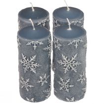 Pillar candles blue candles snowflakes 150/65mm 4pcs
