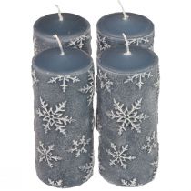 Product Pillar candles blue candles snowflakes 150/65mm 4pcs