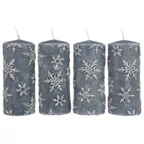 Pillar candles blue candles snowflakes 150/65mm 4pcs