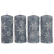 Pillar candles blue candles snowflakes 150/65mm 4pcs
