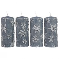 Product Pillar candles blue candles snowflakes 150/65mm 4pcs