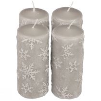 Product Pillar candles gray candles snowflakes 150/65mm 4pcs