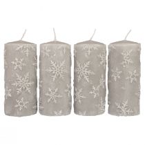 Pillar candles gray candles snowflakes 150/65mm 4pcs