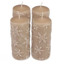 Product Pillar candles beige candles snowflakes 150/65mm 4pcs