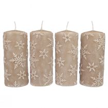 Pillar candles beige candles snowflakes 150/65mm 4pcs