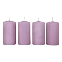 Product Pillar candles lilac grooved candles decoration 70/130mm 4pcs