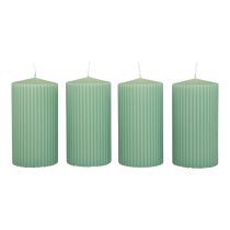 Product Pillar Candles Green Emerald Grooved Candles 70/130mm 4 Pcs