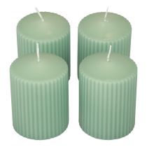 Pillar candles green emerald grooved candles 70/90mm 4pcs