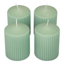 Pillar candles green emerald grooved candles 70/90mm 4pcs